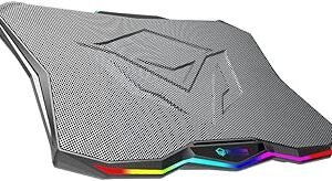 ميشن قاعدة تبريد للاب توب، قاعدة تبريد بمروحة لابتوب RGB 15-17.3 انش، حامل تبريد لابتوب مع 7 ارتفاعات قابلة للتعديل، وسادة تبريد للابتوب مع منفذين USB + مفتاح اضاءة