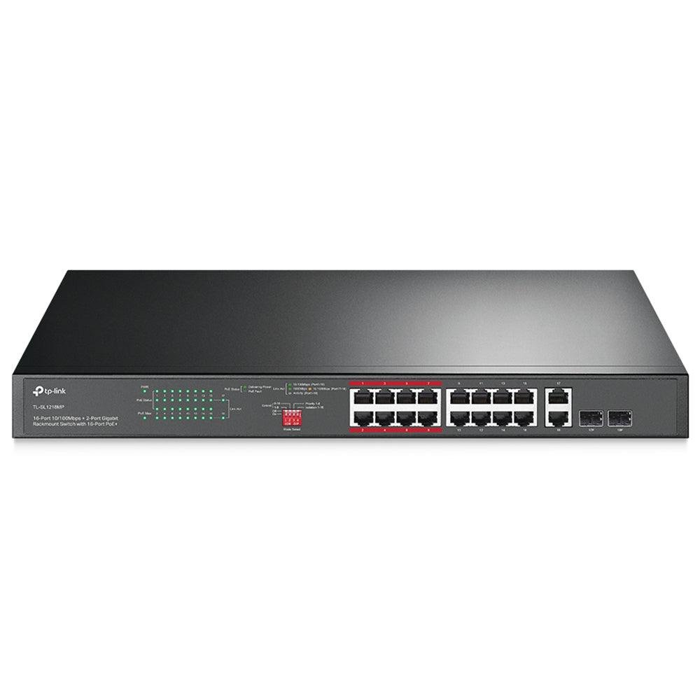 TP-Link TL-SL1218MP Managed Rackmount Switch 16 Port PoE+ 10/100Mbps + 2 Port Gigabit Uplink + 2 Port Combo Gigabit SFP