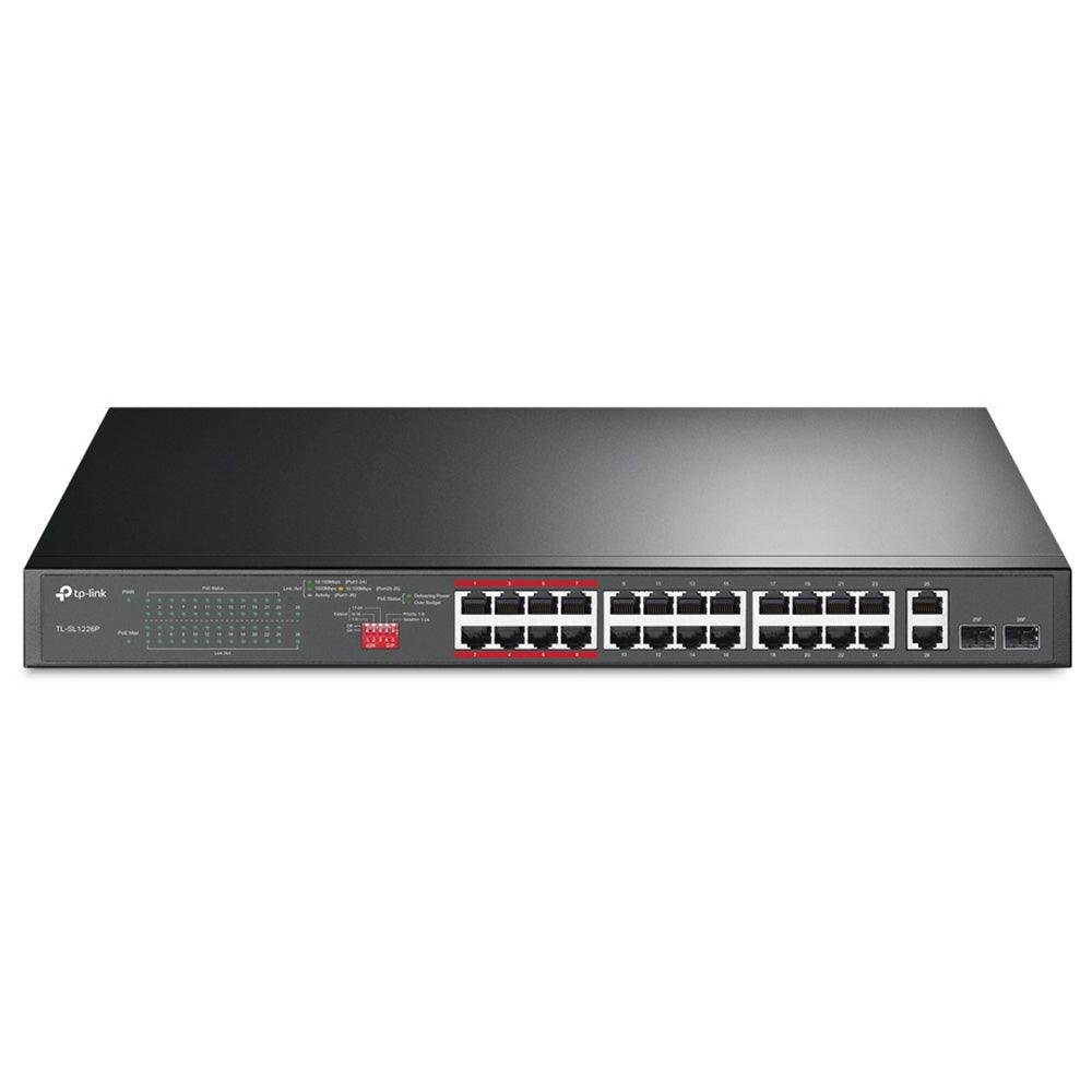 TP-Link TL-SL1226P Unmanaged Rackmount PoE+ Switch 24 Port 10/100Mbps + 2 Port Uplink Gigabit + 2 Port Gigabit SFP