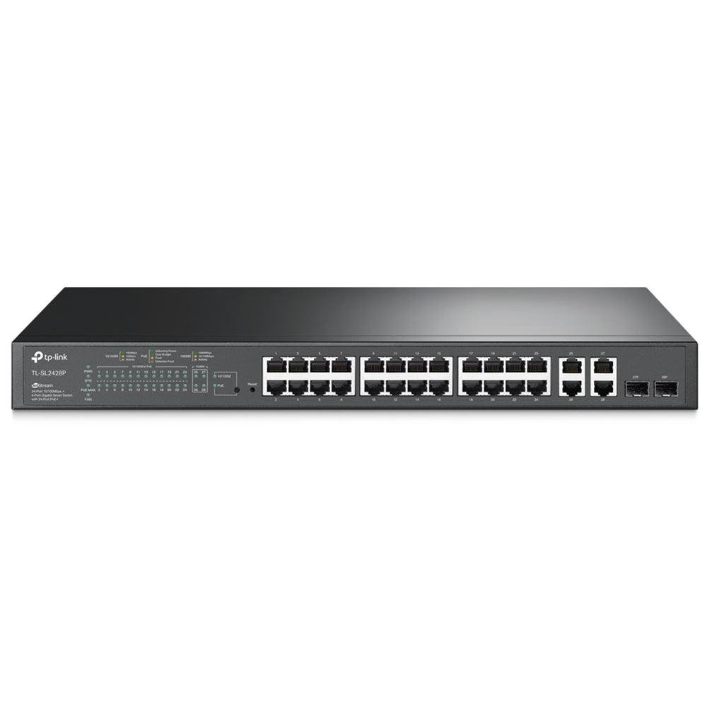 TP-Link TL-SL2428P Managed Rackmount Switch 24 Port PoE+ 10/100Mbps + 4 Port Gigabit Uplink + 2 Port Combo Gigabit SFP