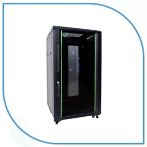ProRack 18U 600*1000 Standing Network Rack with a vented door, 4 fans, 1 shelf, and 1 PDU 8 outlet