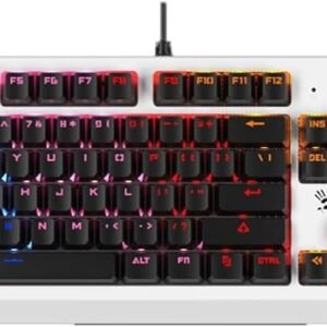 كيبورد ألعاب ميكانيكي بإضاءة RGB - مفتاح أزرق بصري LK بتقنية لايت سترايك - استجابة مفتاح 0.2 مللي ثانية - غطاء مغناطيسي قابل للفصل - مفتاح عربي/انجليزي B810RC من بلودي | أصفر-ابيض