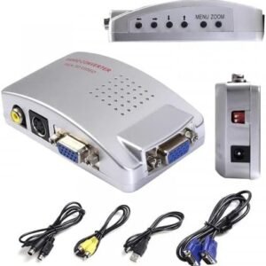 محول كابل الفيجا إلى كابل فيديو اوديو ار سي ايه لتحويل اشارة الـ VGA إلى اشارة فيديو - S أو RCA بالوان الفضي اللوني ار جي بي ونقل الصورة إلى التلفزيون - فضي، عدد المنافذ: 4