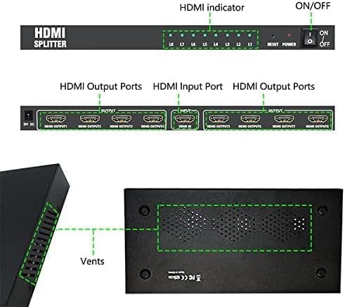 splitter hdmi 8 port 4k - موزع HDMI 1 في 8 مخارج يدعم تقنية FHD عالية الدقة بالكامل ودقة 1080 بيكسل 4K، سبليتر HDMI بـ8 منافذ 1 الى 8 4K حقيقية × 2K نسخة 1.4 من توبو (اسود)، بولي يوريثين حراري من البولي يوريثين الحراري - - الصورة 3