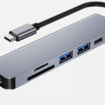 هاب تايب‑سي 6×1 متعدد المنافذ - Type‑C 6‑in‑1 Hub – 4K HDMI, USB 3.0 ×2, USB‑C/PD Adapter, Multi‑Function Dock Station