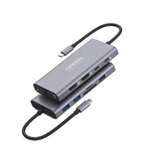 Onten_Hub 12*1_Type-C TO HDMI(4K)*2+SD/TFCARD+PD CHARGE +USB3*3USB-C +VGA+AUDIO+GIGABIT LAN_OTN-UC601 - UC601 USB C HUB Dock Station 12 In 1 - HDMI (4K) X2 + VGA + RJ45 + USB-C X2 (PD 3.0 + DATA) + USB 3.0 X3 + TSD/TF + Audio Out 3.5MM