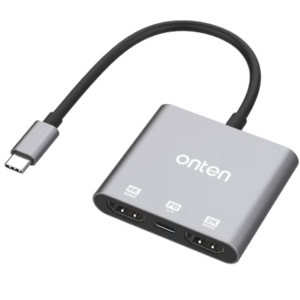 Onten_Hub 3*1_Type-C To Hd 4k*1@60HZ/HDMI @60HZ+PD CHARGE_OTN-9175S - 3 in 1 USB-C to HDMI x 2 Adapter with PD 3.0