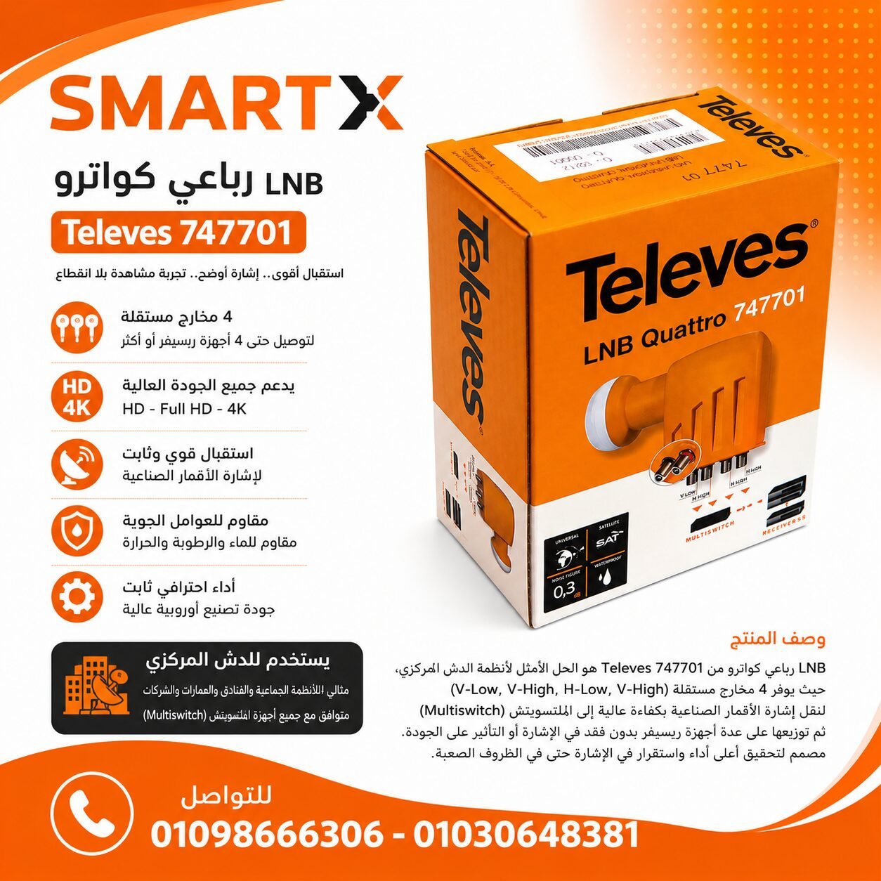 عدسة استقبال تليفاز كواترو – Televes Quattro Output LNB Ku-Band