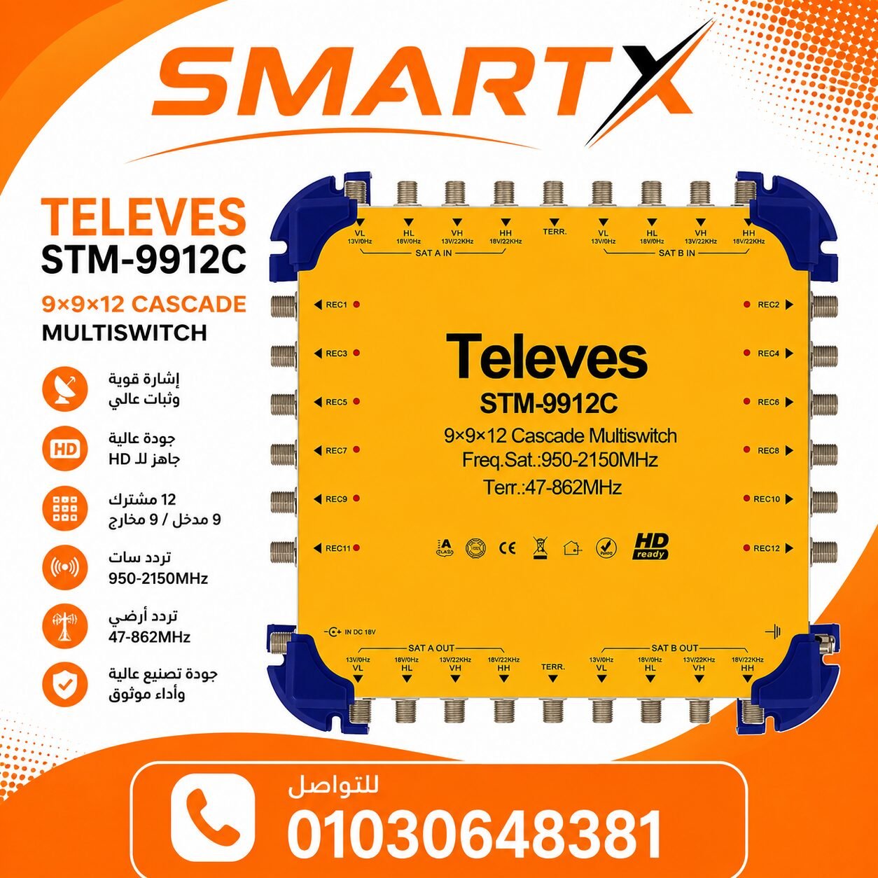 سويتش دش مركزي تليفز 9 مدخل × 12 مخرج موديل( STM-9912C) - Televes Central Satellite Multiswitch 9-in 12-out STM-9912C