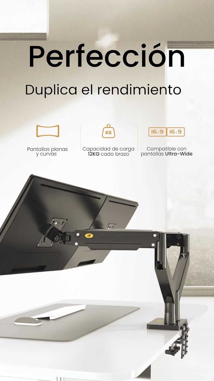 حامل شاشة بذراع مزدوج NB G35 موديل 22-32 بوصة — أسود - NB G35 Dual-Arm Monitor Stand 22-32″ Black — Dual Display Desk Mounts - الصورة 2