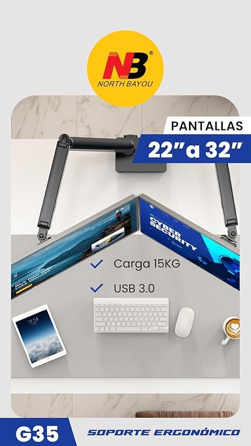 حامل شاشة بذراع مزدوج NB G35 موديل 22-32 بوصة — أسود - NB G35 Dual-Arm Monitor Stand 22-32″ Black — Dual Display Desk Mounts - الصورة 6