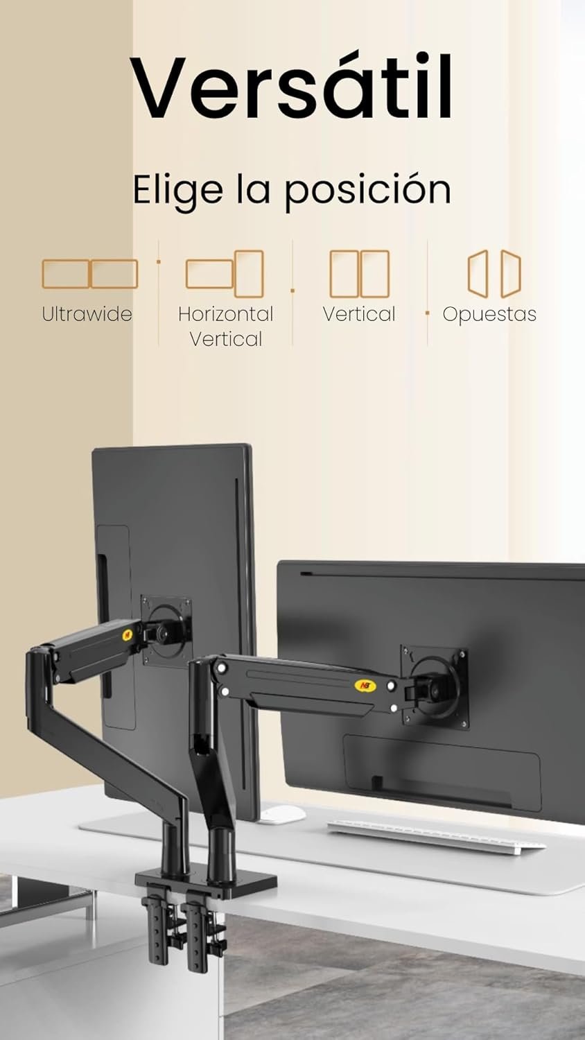 حامل شاشة بذراع مزدوج NB G35 موديل 22-32 بوصة — أسود - NB G35 Dual-Arm Monitor Stand 22-32″ Black — Dual Display Desk Mounts - الصورة 3