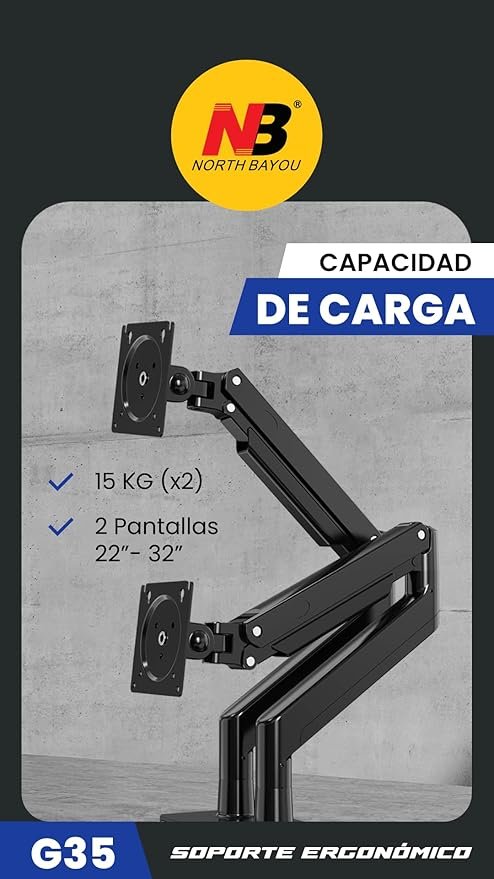 حامل شاشة بذراع مزدوج NB G35 موديل 22-32 بوصة — أسود - NB G35 Dual-Arm Monitor Stand 22-32″ Black — Dual Display Desk Mounts - الصورة 5