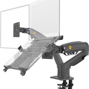 حامل NB F160-FP مزدوج للشاشات + منصة لابتوب (17-27 بوصة) - NB F160-FP Dual Monitor & Laptop Mount Stand (17-27″ Monitors + 10-17″ Laptop Tray)