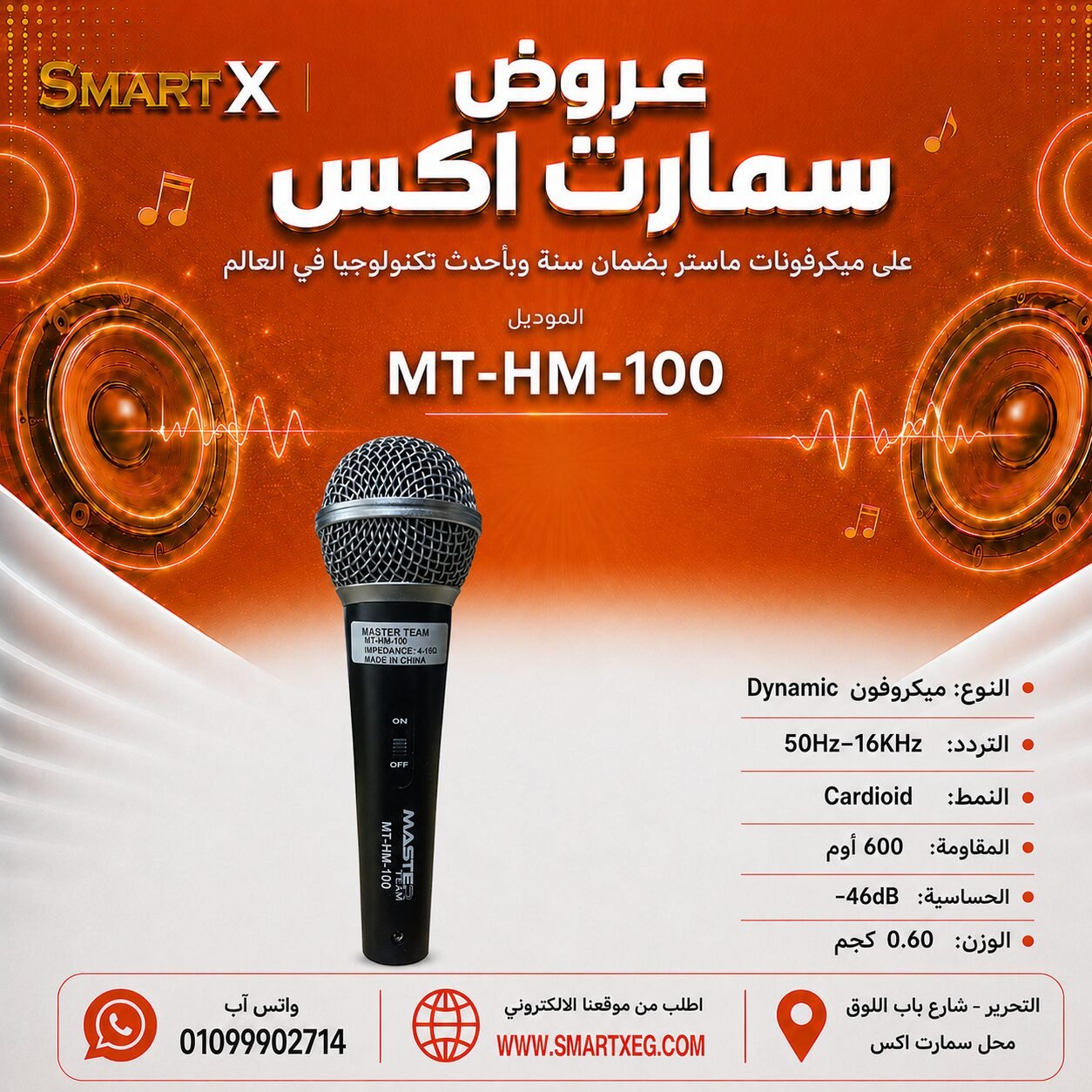 ميكروفون يدوي سلكي ماستر تيم MT-HM-100 Dynamic لون أسود
